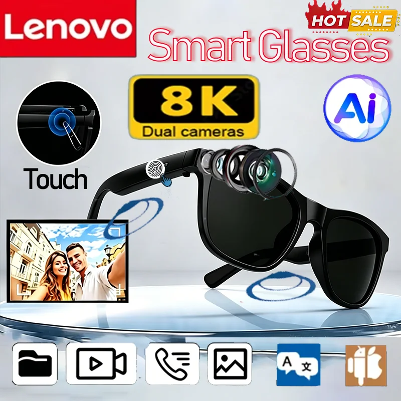

Lenovo NEW Smart 8K AI Sunglasses Multifunctional Translate Bluetooth Call Music Player Voice Assistant Glasses For Women Men