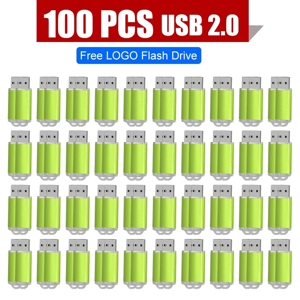 100 Pack USB Flash Drive Gratis Logo 128GB 64GB 32GB 16GB 8GB 4GB Waterdichte Pen Drive Memory Stick 2.0 Schijf Kleurrijke Pendrive - afbeelding 1