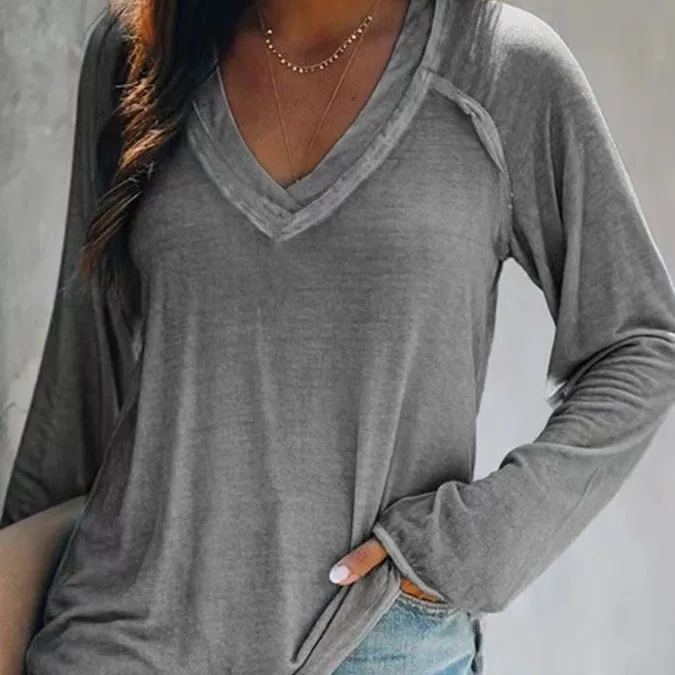 Women's V Neck Drop Shoulder T Shirt Female Clothing Women T-shirts And Polos Woman Clothes Women's T-shirt Casual Oversized Fit