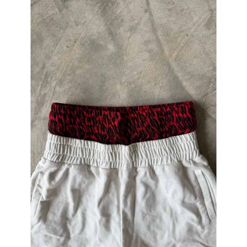 Men's White Distressed Sweatpants with Gothic Script Print 2025 New Streetwear Loose Wide Leg Pants Hip Hop Fashion Trousers