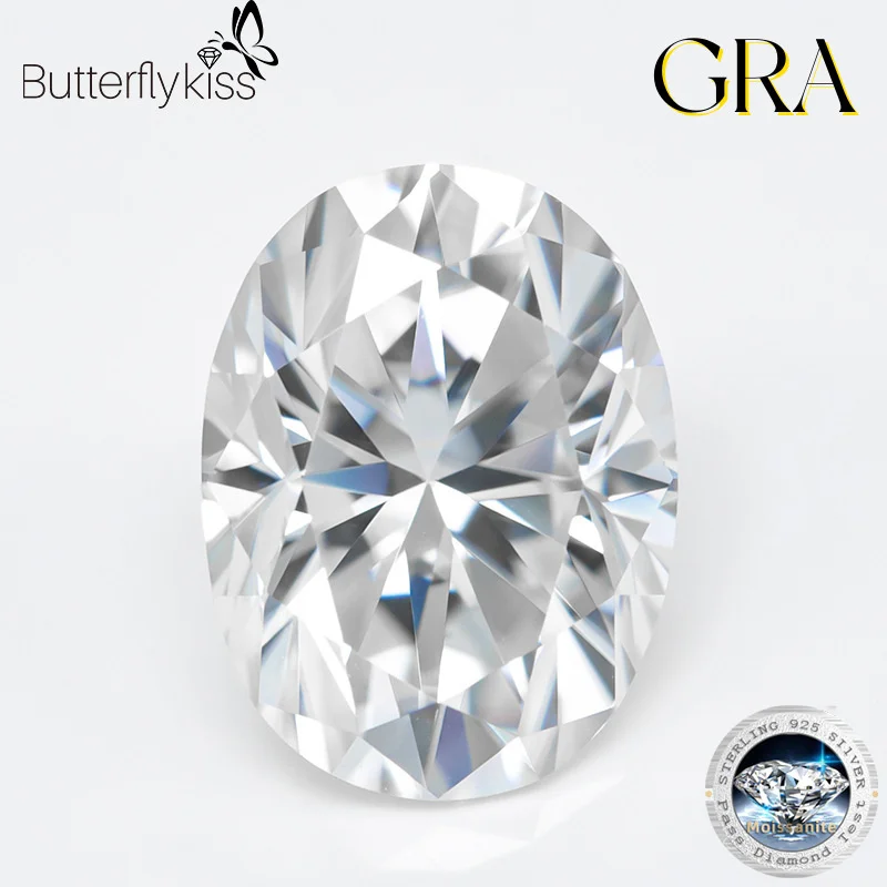 Butterflykiss Real Oval Moissanite Loose Gemstones 0.5-8CT D Color VVS1 Excellent Cut Pass Diamond Tester With GRA Certificate