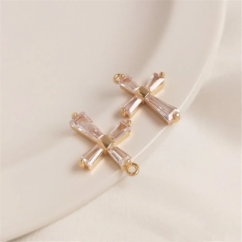 14K Gold Plated Set with diorite zircon cross pendant handmade DIY clavicle chain necklace pendant