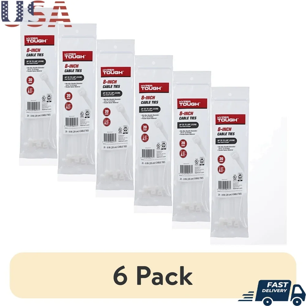 

8inch Cable Ties 20Pcs Durable Nylon Cable Organization Packing Transport Gear Loop Tensile Strength 75LBF