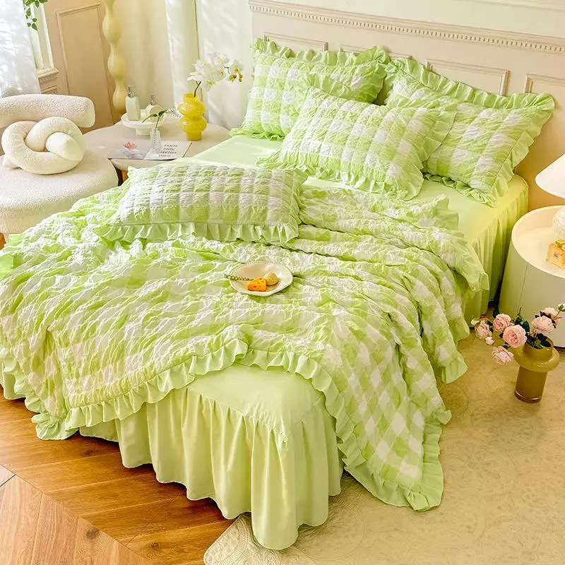 

Summer seersucker summer quilt four-piece princess wind summer cool quilt washable machine washable thin quilt single double