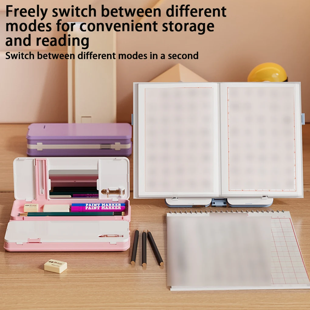 

Foldable Reading Bookshelf Pen Box Portable Adjustable Reading Stand Stationery Box Student Dual-use Book Clip Retractable