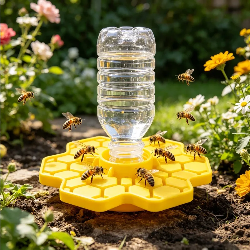 Bee Water Feeder with Perch Safe Honeybee Drinking Water Station Garden Patio Beekeeping Supplies Small-Hole Honeycomb Tray
