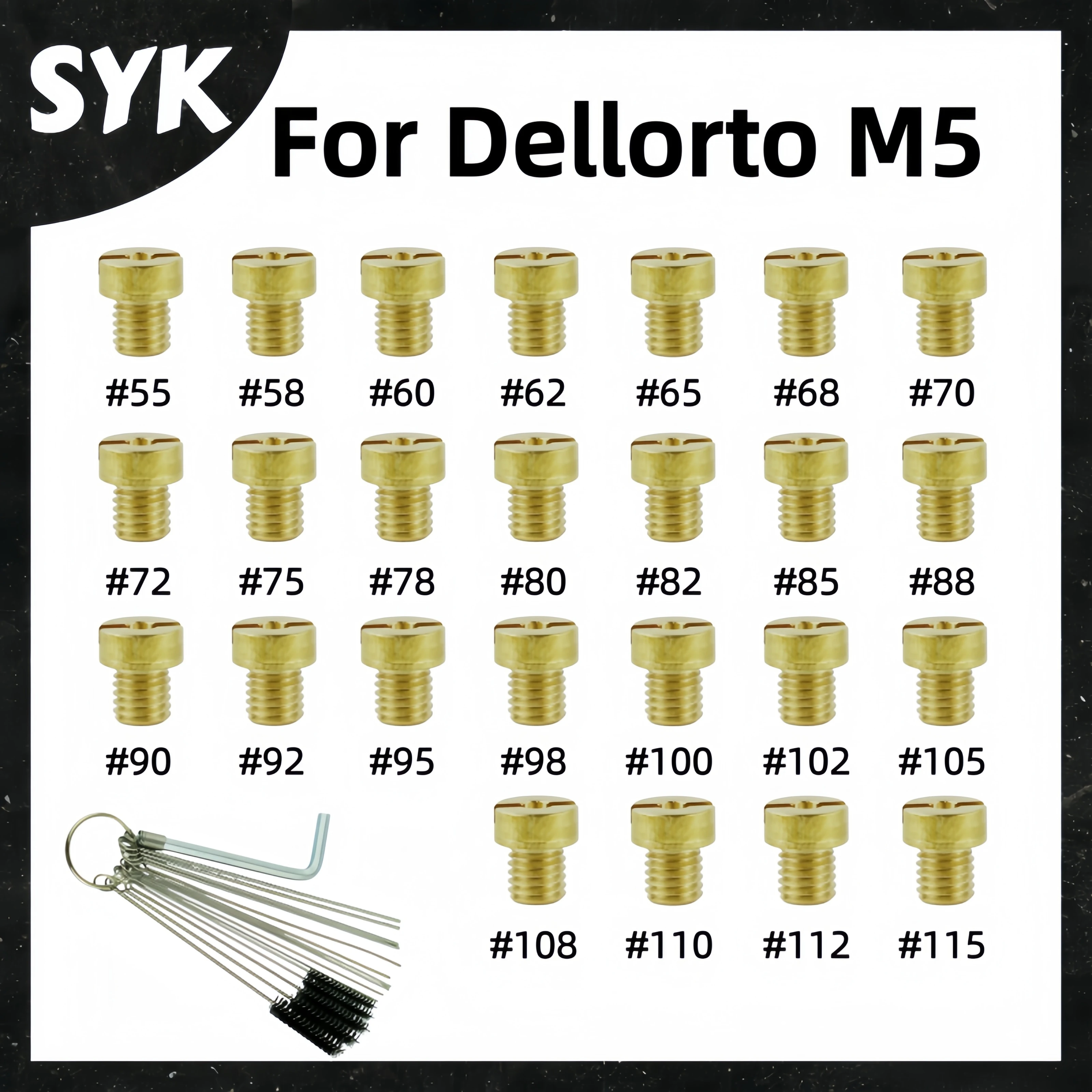 Main Jet M5 5mm with Cleaning Brush for Dellorto Carburetor Vergaser SHA 13 14 SHBC SHB PHBH PHBL PHF PHM VHSB VHB