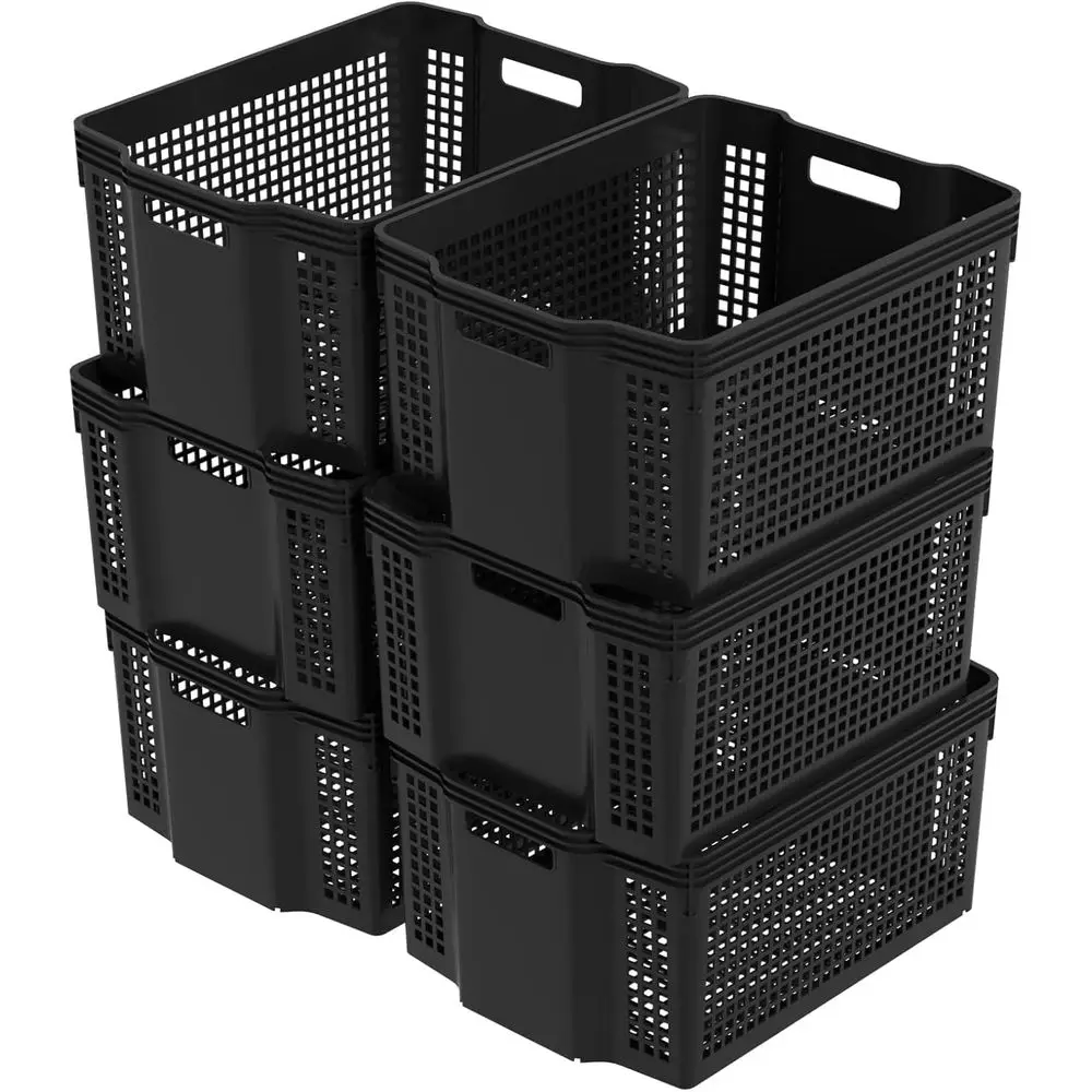 

6-Pack Stackable Plastic Baskets for Home Storage: Pantry, Closet, Laundry, 14.8 x 10.9 x 7.1