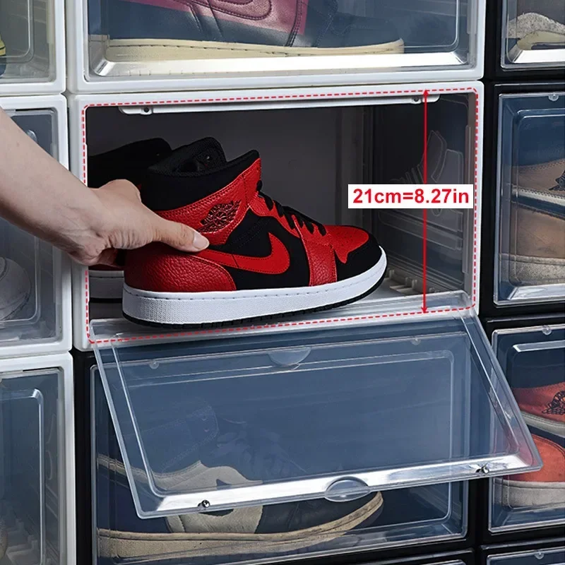 Sneaker Box Transparent Plastic Shoes Case Stackable Cabinet Storage Box Thickened High-top Dustproof Drawer Shoes Organizers