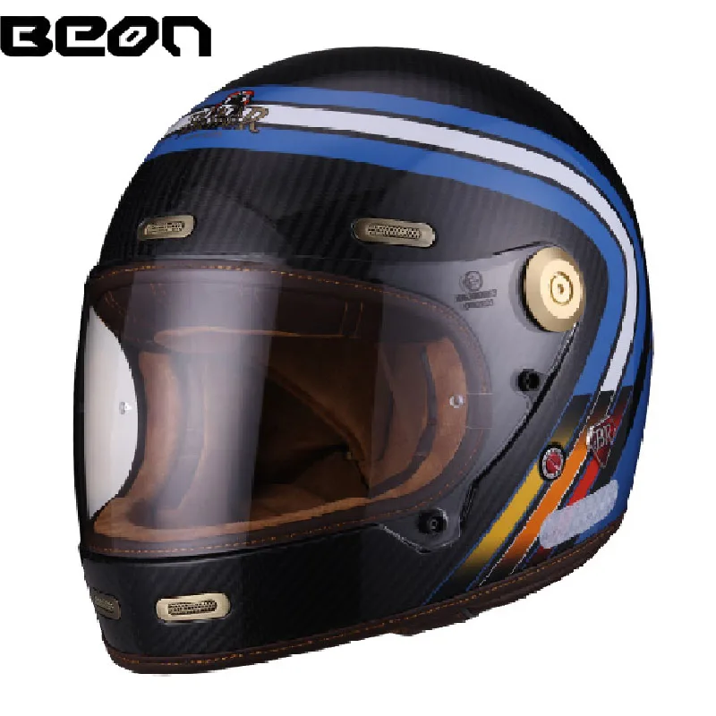 BEON Carbon fiber Motorcycle Helmet DOT ECE Certification Full Face Retro Helmet Men Cascos para moto Casco moto For Harley 