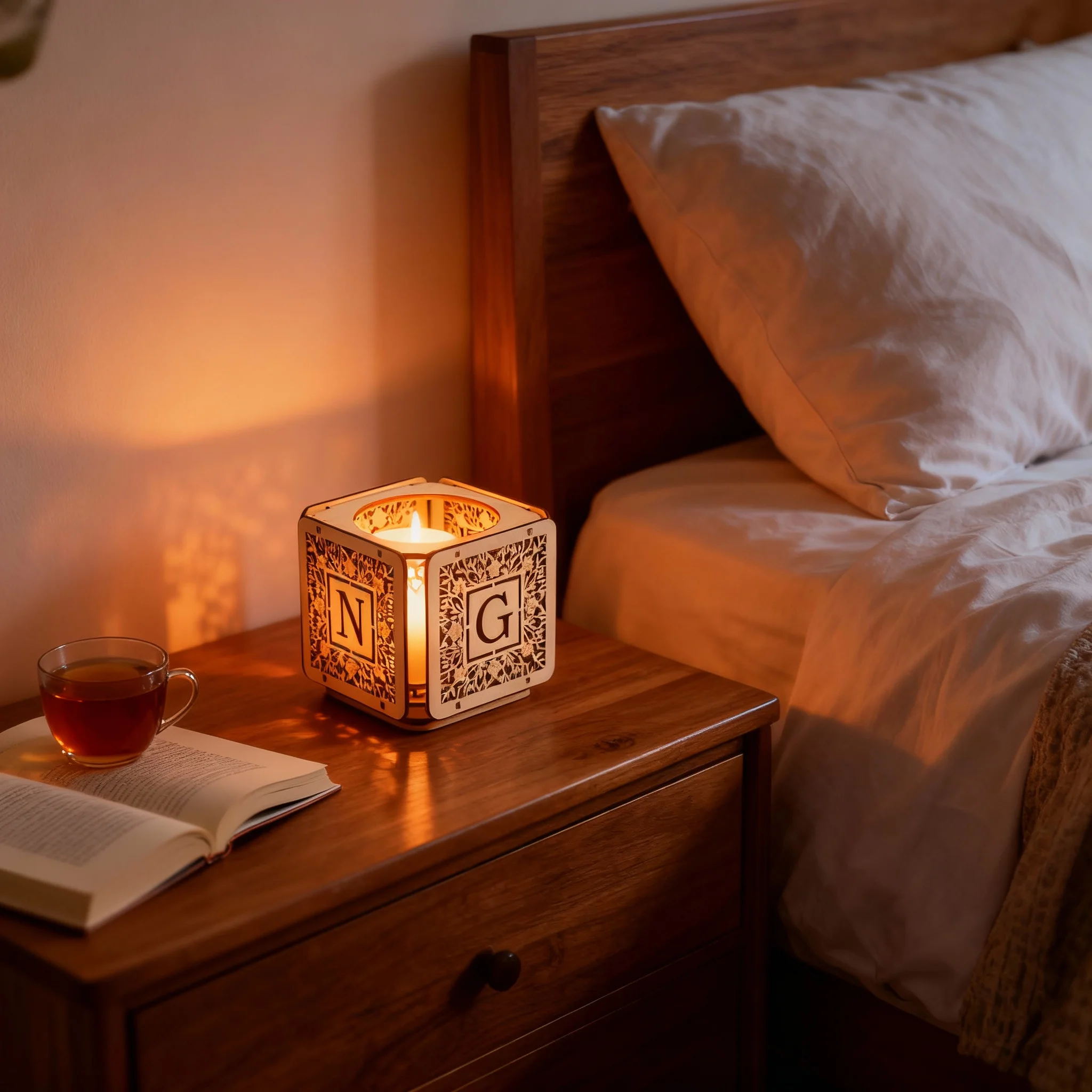Custom Monogram Cube Lantern - Personalized Wooden Candle Holder for Weddings, Anniversaries & Parties. A Unique, Elegant Table