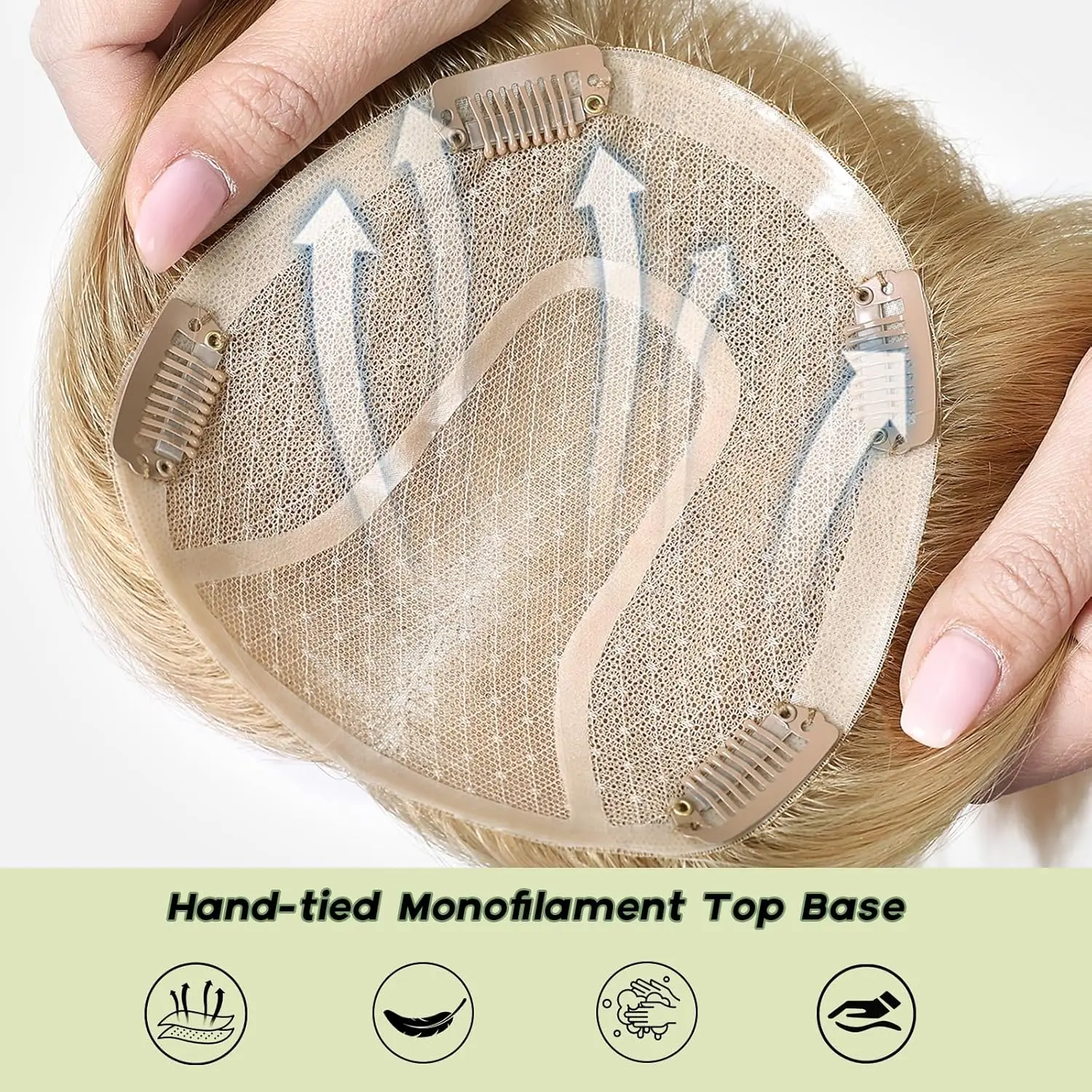 Blonde Remy Human Hair Toppers Mono Lace Base Clips in Hair 14inches Straight Middle Part Topper for Women 100% Human HairPieces