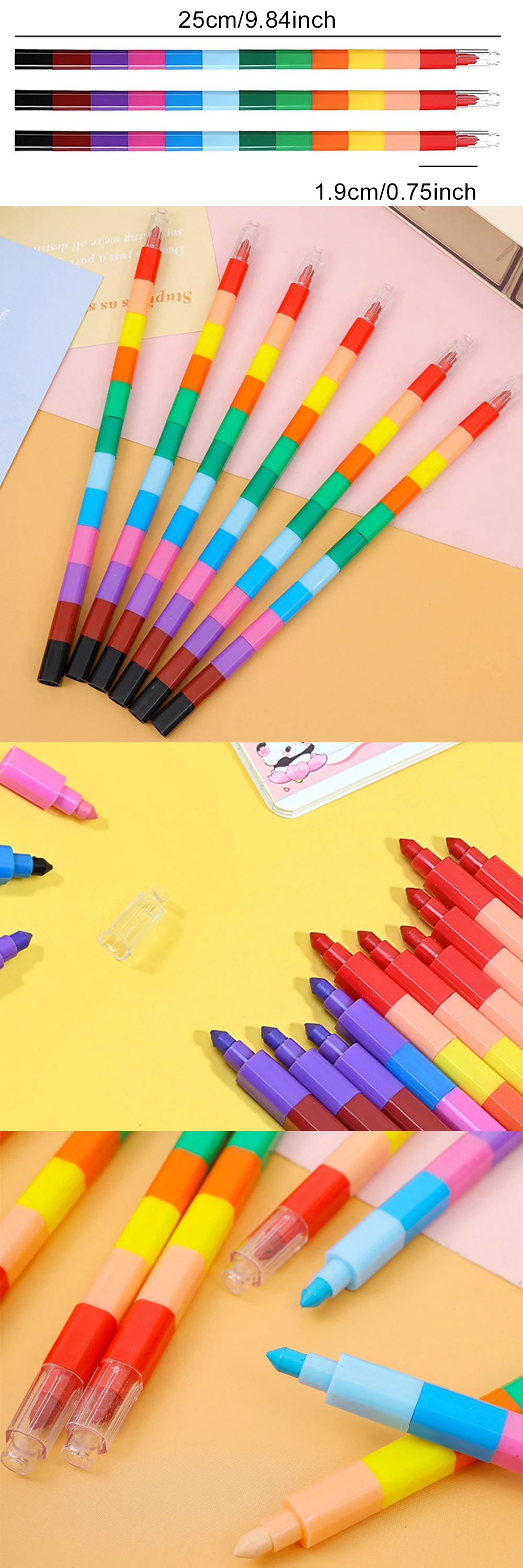 12-Farben-Baustein-Buntstifte, lustige Regenbogenfarbe, stapelbare Zeichenstifte, Graffiti-Stift, Kunstbedarf, Geburtstagsgeschenk, Junge, Mädchen, ZYF – Detail 1