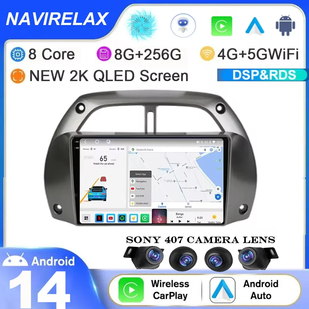 

Android 14 CarPlay Android Auto Radio GPS Multimedia Player for Toyota RAV4 Rav 4 2001 2002 2003-2006 DSP QLED Screen Car stereo