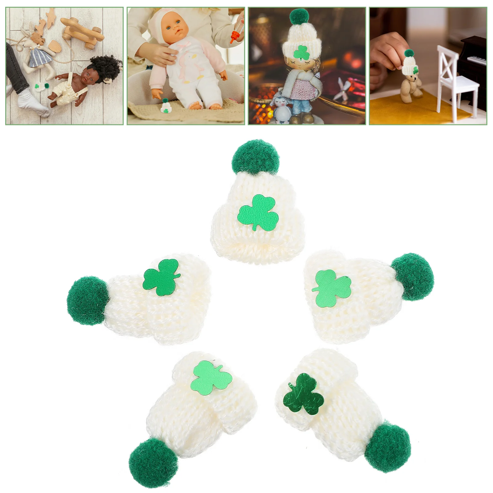 

20 Pcs Mini Cap Knit Hat St Patrick' Knitting Hats White Tiny Accessories Yarn Saint Patrick's Day Decoration Wool for