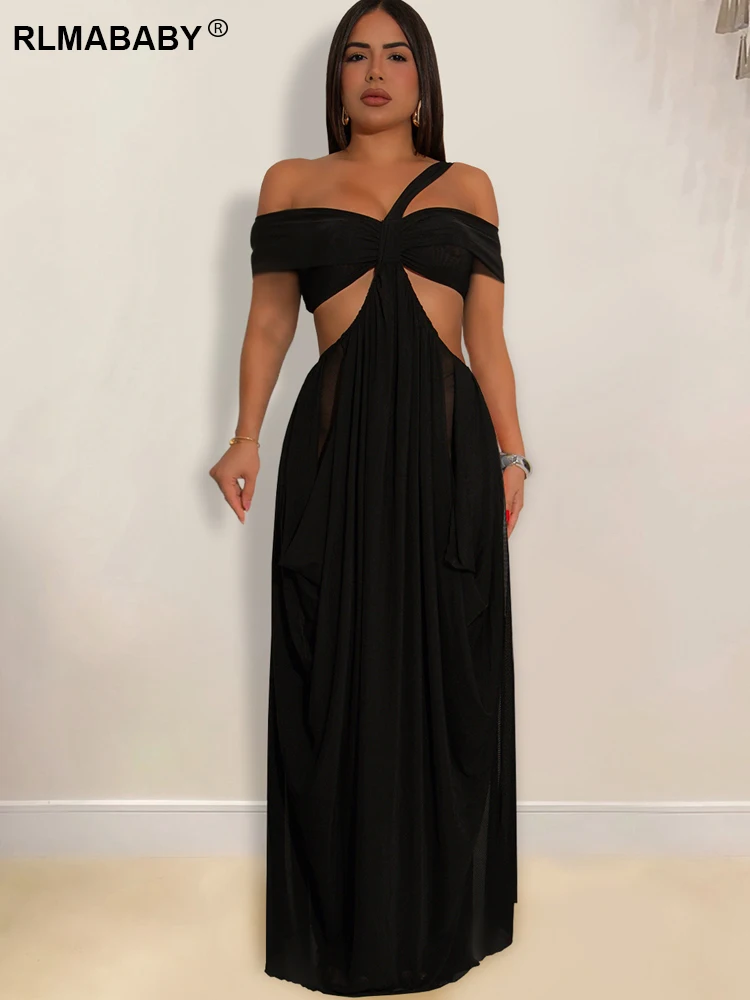 فستان ماكسي مثير بقماش شفاف بدون حمالات من RLMABABY للنساء بدون ظهر مع ثنيات مكشكشة للحفلات والنوادي فستان طويل ضيق #5