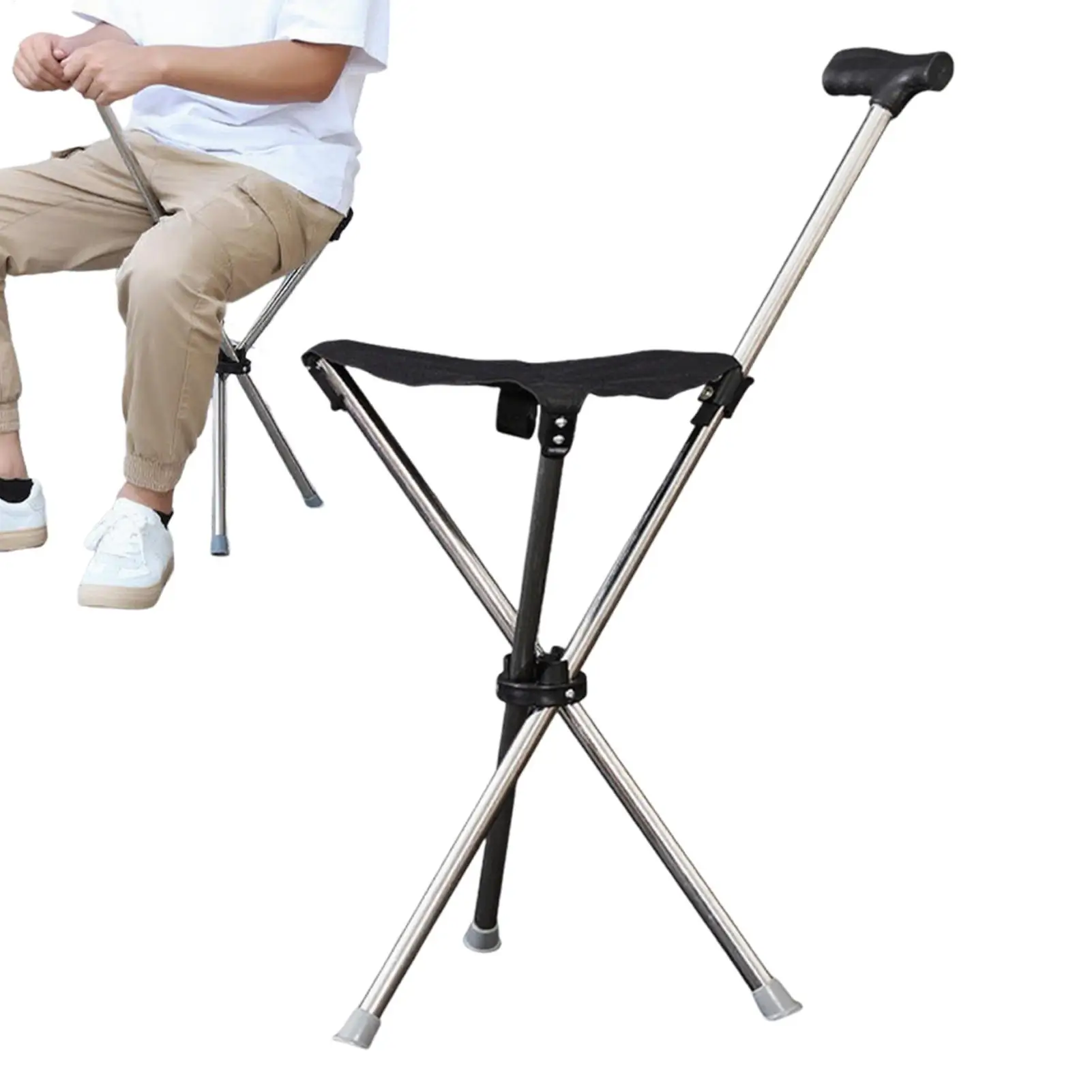 Faltbarer Gehstock mit Sitz, leicht zu tragen, tragbarer Hocker, Klappstuhl, rutschfester Griff, superleichter Gehstock für Outdoor-Spaziergänge