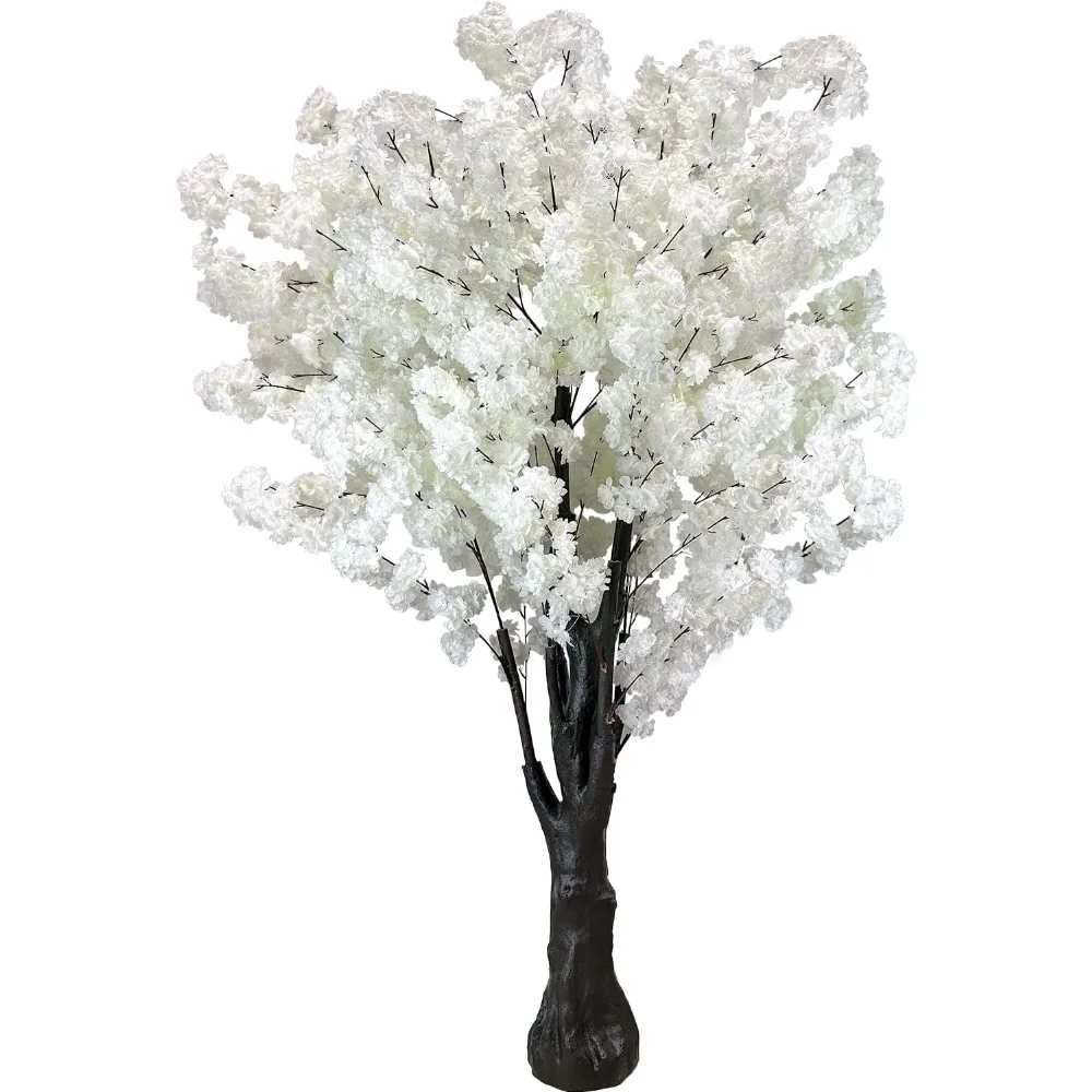 White Artificial Cherry Blossom Trees Faux Cherry Blossom Tree White Tree for Office HomeOutdoor Decor（6.5ft/2m, White）