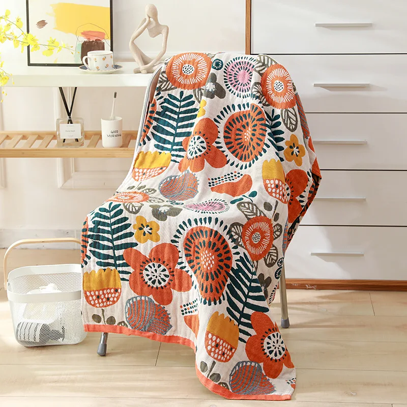 Bohemian Bath Towel Floral Printing Adult Soft Absorbent Cotton Gauze Beach Bath Towels Bathroom Accessories 80X160Cm