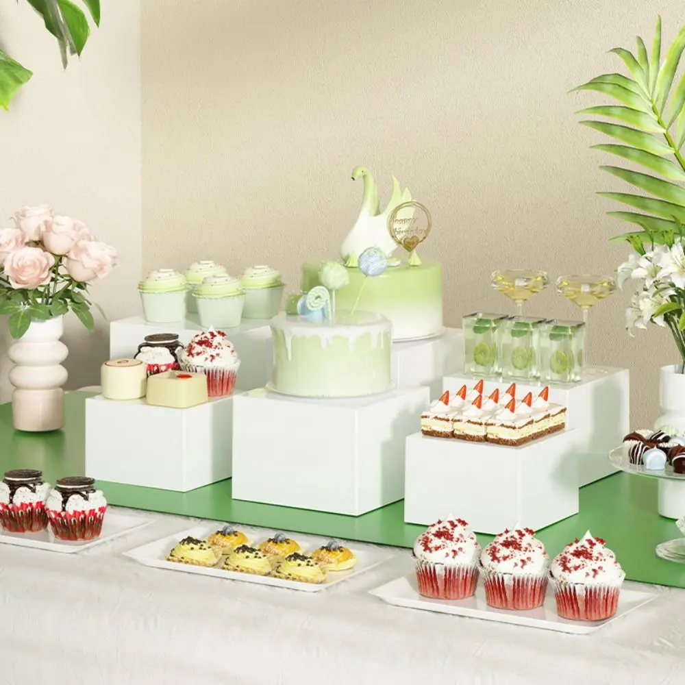 White /Transparent Acrylic Display Cube Stackable Nesting Feature Desktop Food Riser 6 Different Sizes Square Shape