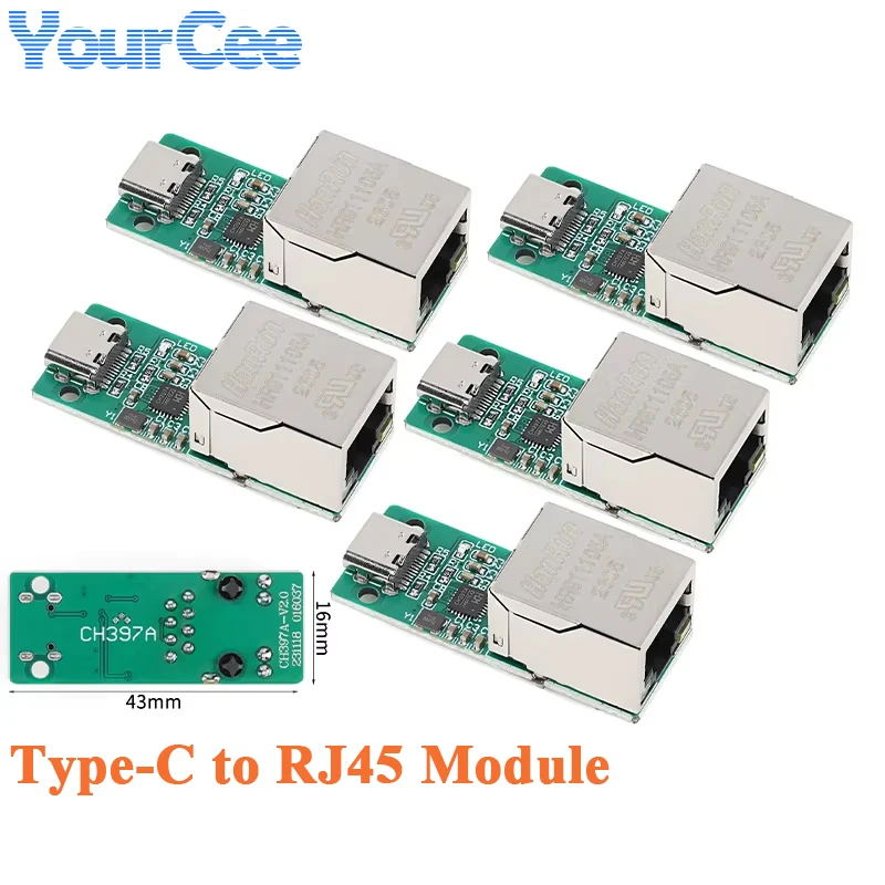 5PCS/1PC Type-C to RJ45 Module USB to Ethernet Port Network CH397A Module USB to RJ45 Computer Type-C Expansion Ethernet