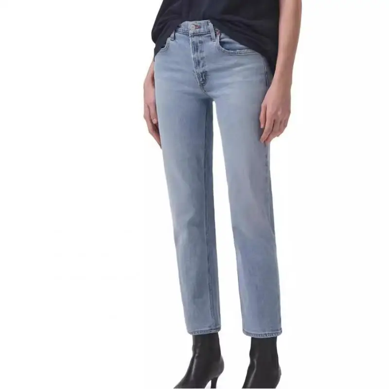 Maxdutti Nordic Winter Jean Micro Elastic High Waist And Thick Velvet Straight Leg Cropped Jeans For Women's Jeans Woman Clothes