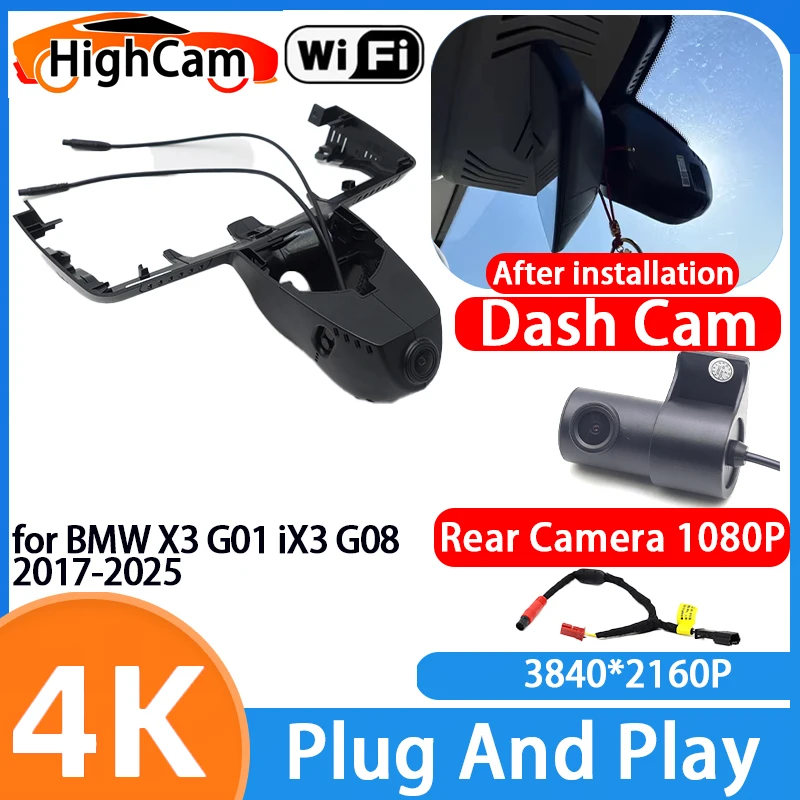 HighCam for BMW X3 G01 iX3 G08 2017-2025 4K 2160P IMX335 Wifi Car DVR Video Recorder Dash Cam Front Rear Camera 170° Wide Angle