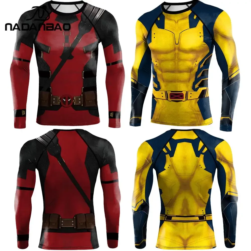 

NADANBAO Cosplay Deadpool Wolverine Print Compression Shirts for Men Long Sleeve Rash Guards Gym Workout Strech Fitness Tees