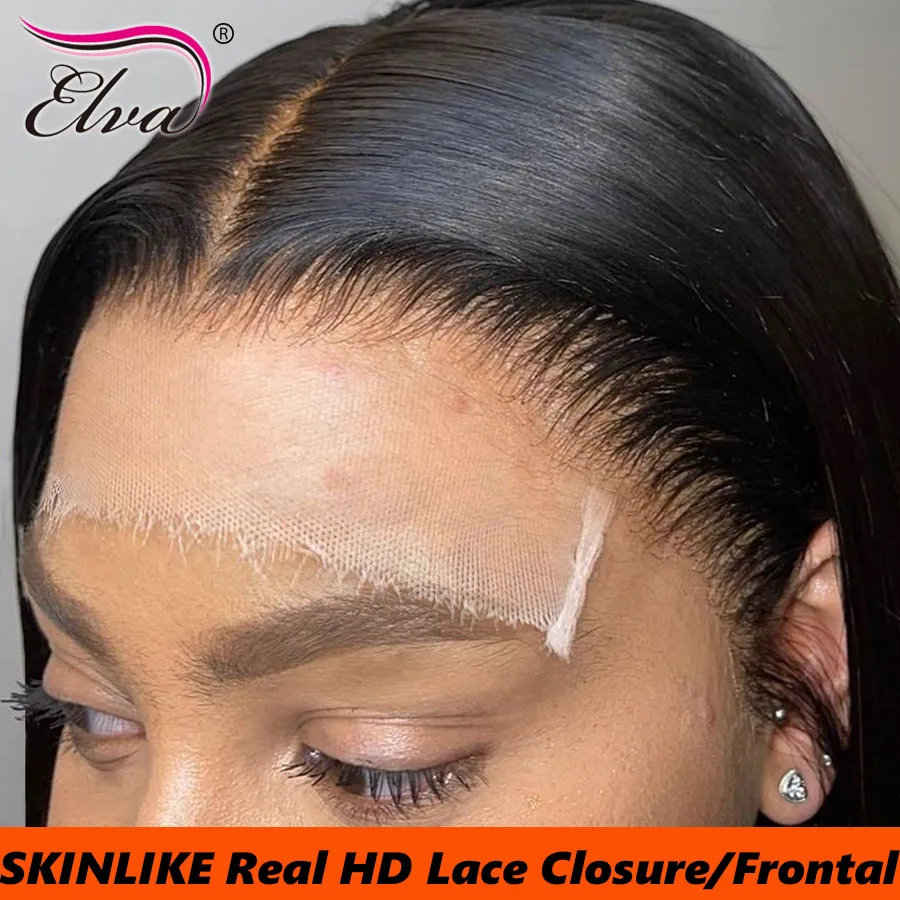 

Elva Hair 13x6/13x4 HD Lace Frontal Melt Skin Invisible Swiss HD Film Lace Pre Plucked Human Hair 2x6 5x5 HD Lace Closure Only