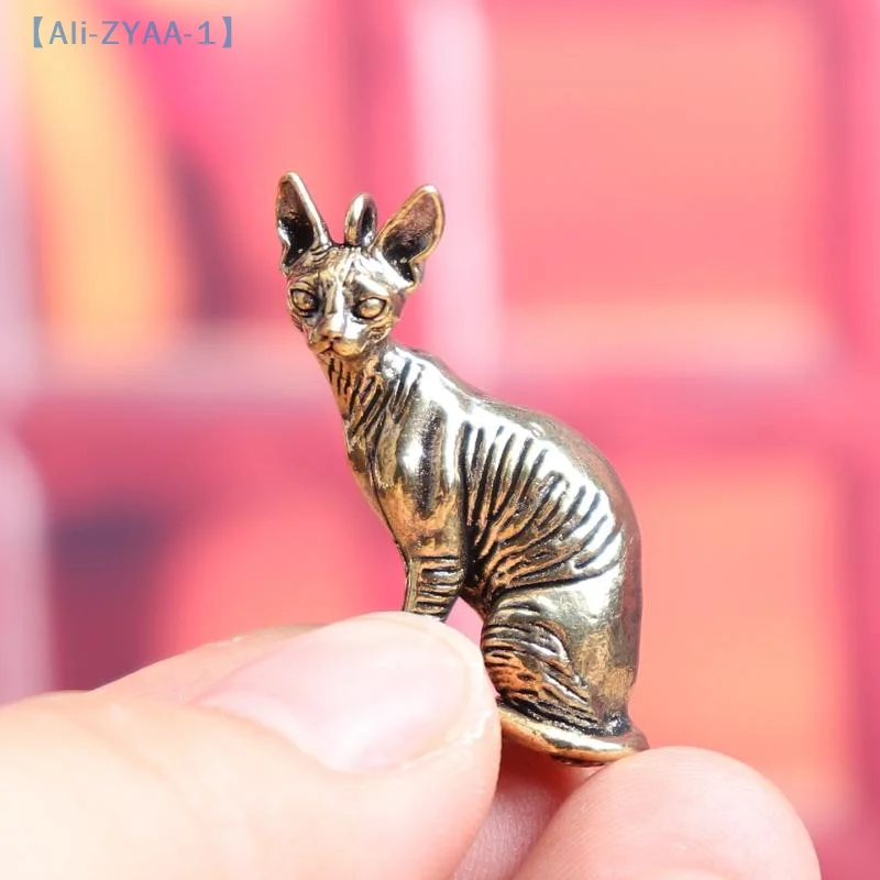【ZYAA-1】Solid Brass Hairless Cat Small Statue Desktop Ornaments Vintage Animal Figurines Model Lucky Home Decorations Crafts