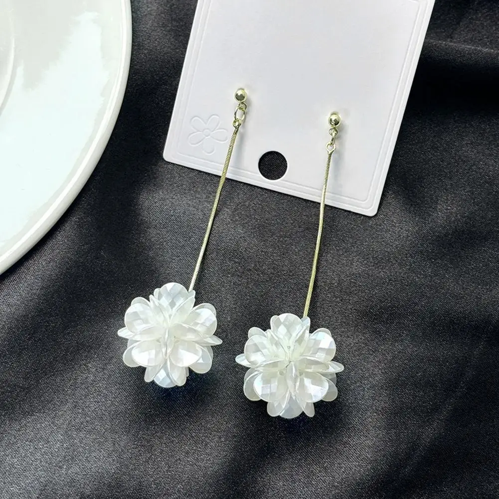 Long Dangle Earrings Elegant Shell Flower Rhinestone Dangle Earrings for Prom Wedding Parties Stunning Linear Tassel Ear Jewelry