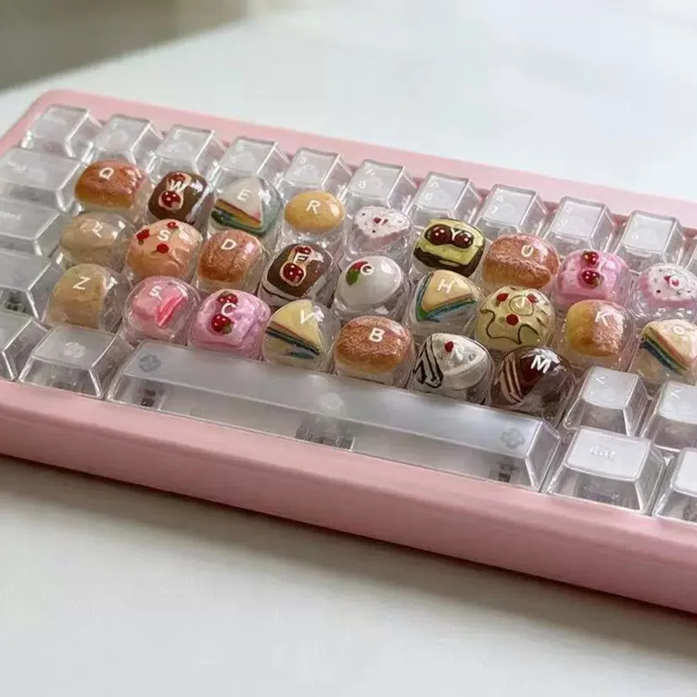 12/26Pcs Kawaii Dessert Keycaps for Long Nails Friendly Raised Keycap Cake Decorative Key Caps for MX Mechanical Cute Keyboard