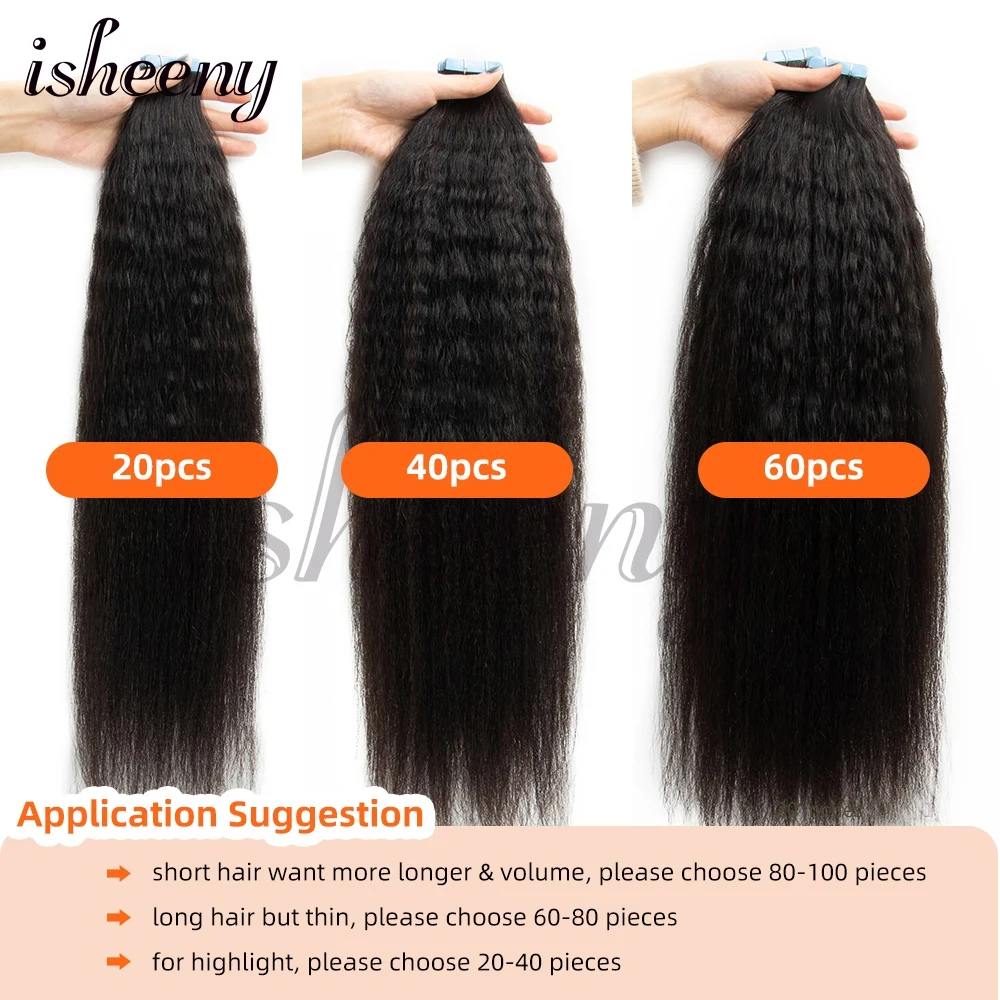 Isheeny Kinky Straight Tape In Human Hair Extensions 12\
