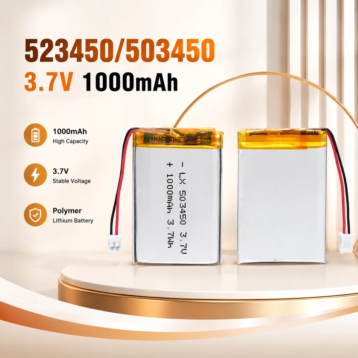 1000mAh 3.7V Li-ion Polymer Rechargeable Battery 523450 503450 PH2.0 2Pin Plug for GPS Smart Phone DVD MP5