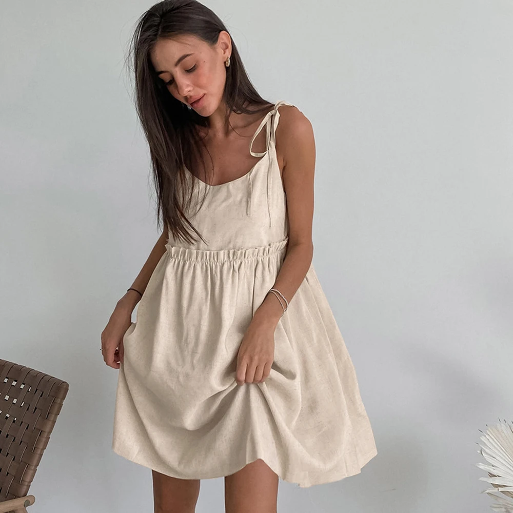Summer 2026 cotton and linen vest dress, women's backless sexy urban style, fashionable hot selling high-end style