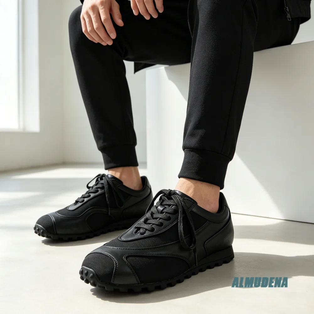 Retro Men Low-Top Sneakers Fabric Leather Spliced Lace-Up Flat Shoes Trendy Versatile Daily Commute Walking Outdoor Casual Shoes