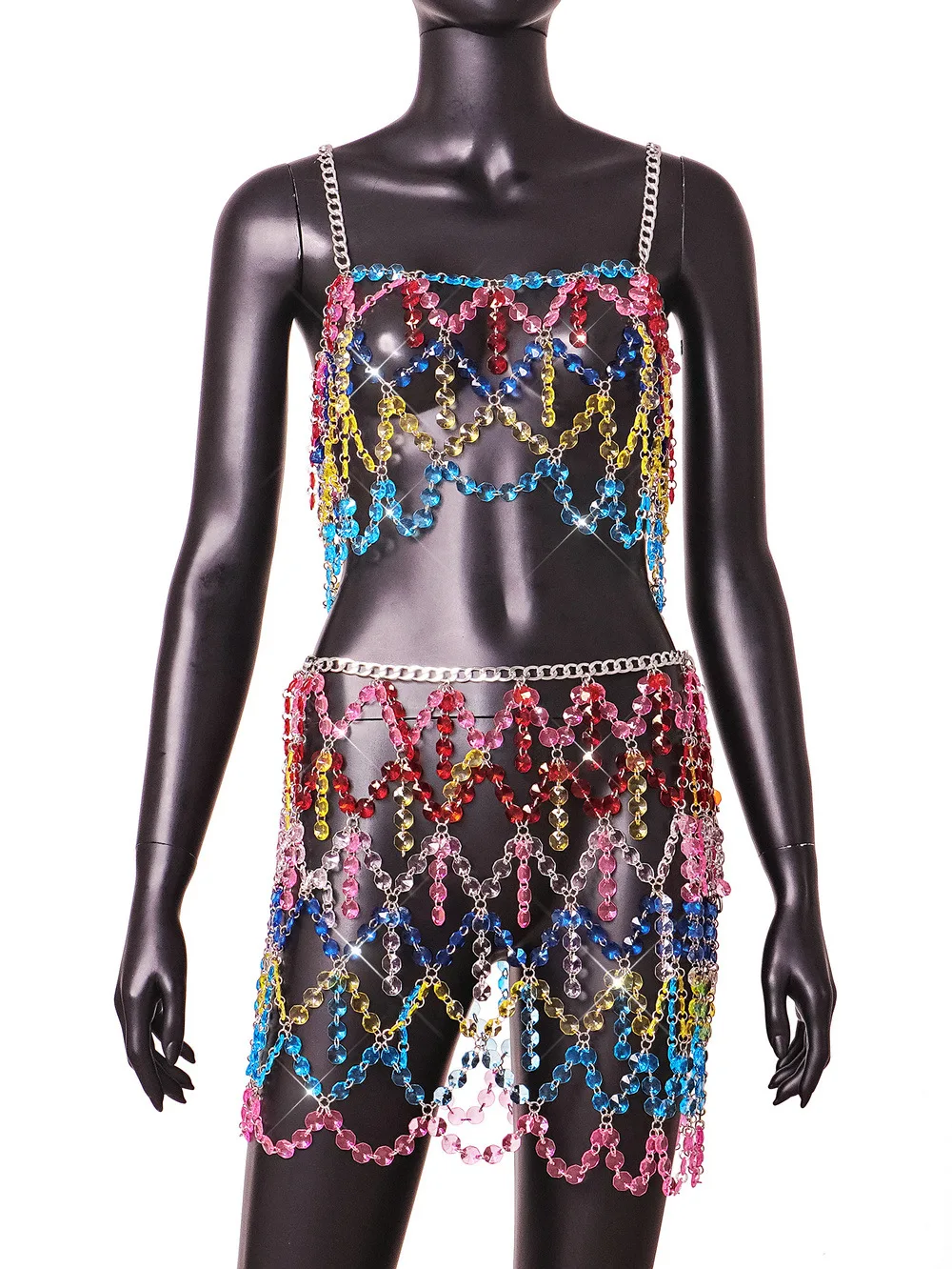 

2024 summer new sexy gemstone spliced halter dress body chain