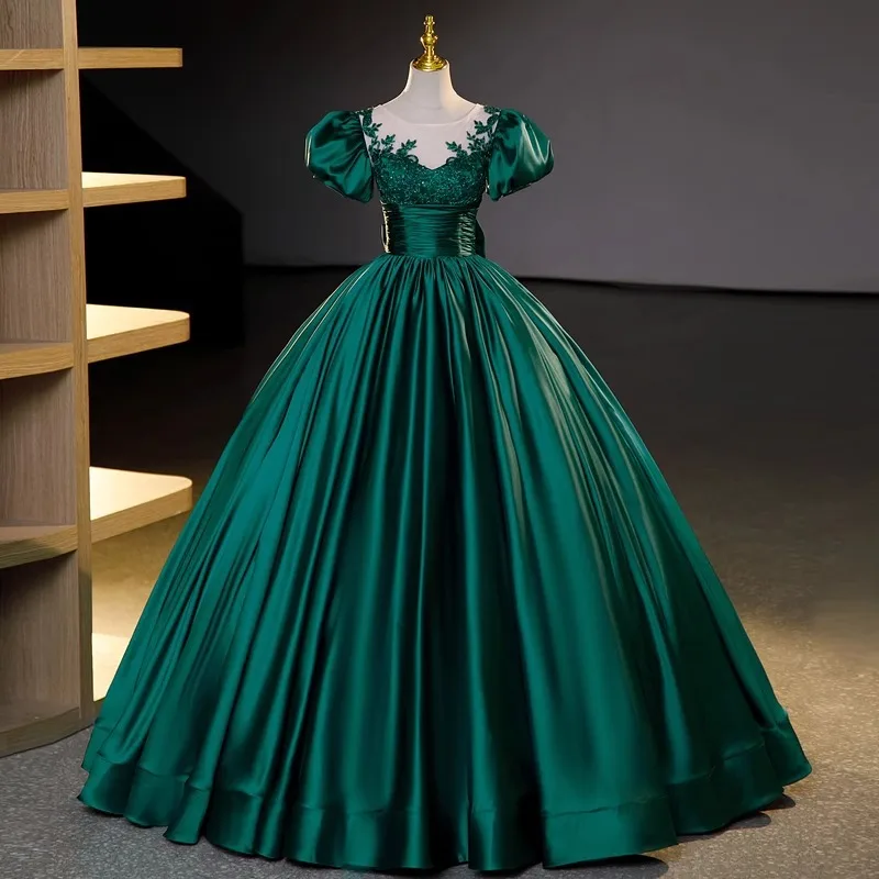 Customized Green Ball Gown Quinceanera Dresses Appliques Satin Prom Birthday Party Gowns Formal Occasion Vestido De Noche