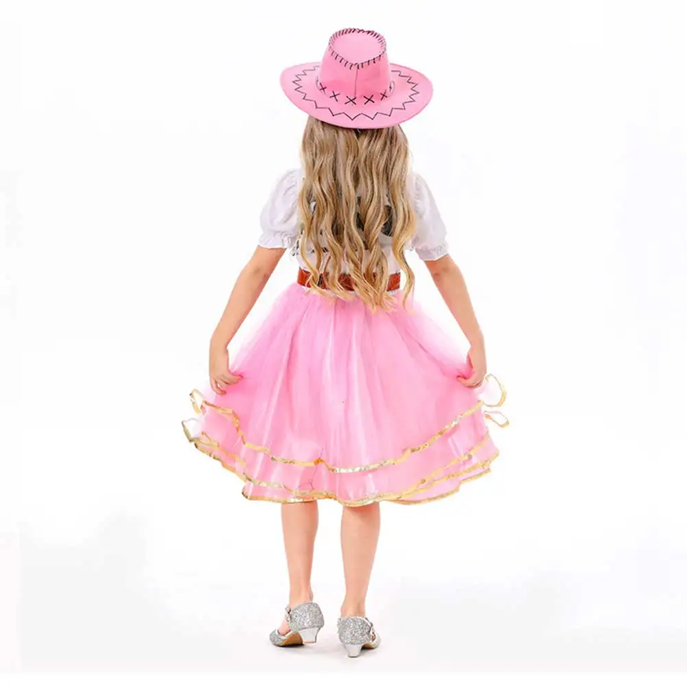 Disguise Cowboy Cosplay Child Girls Tutu Dress Hat Belt Clothing Cartoon Stage Fantasia Costume Kids Roleplay Outfits Role Play