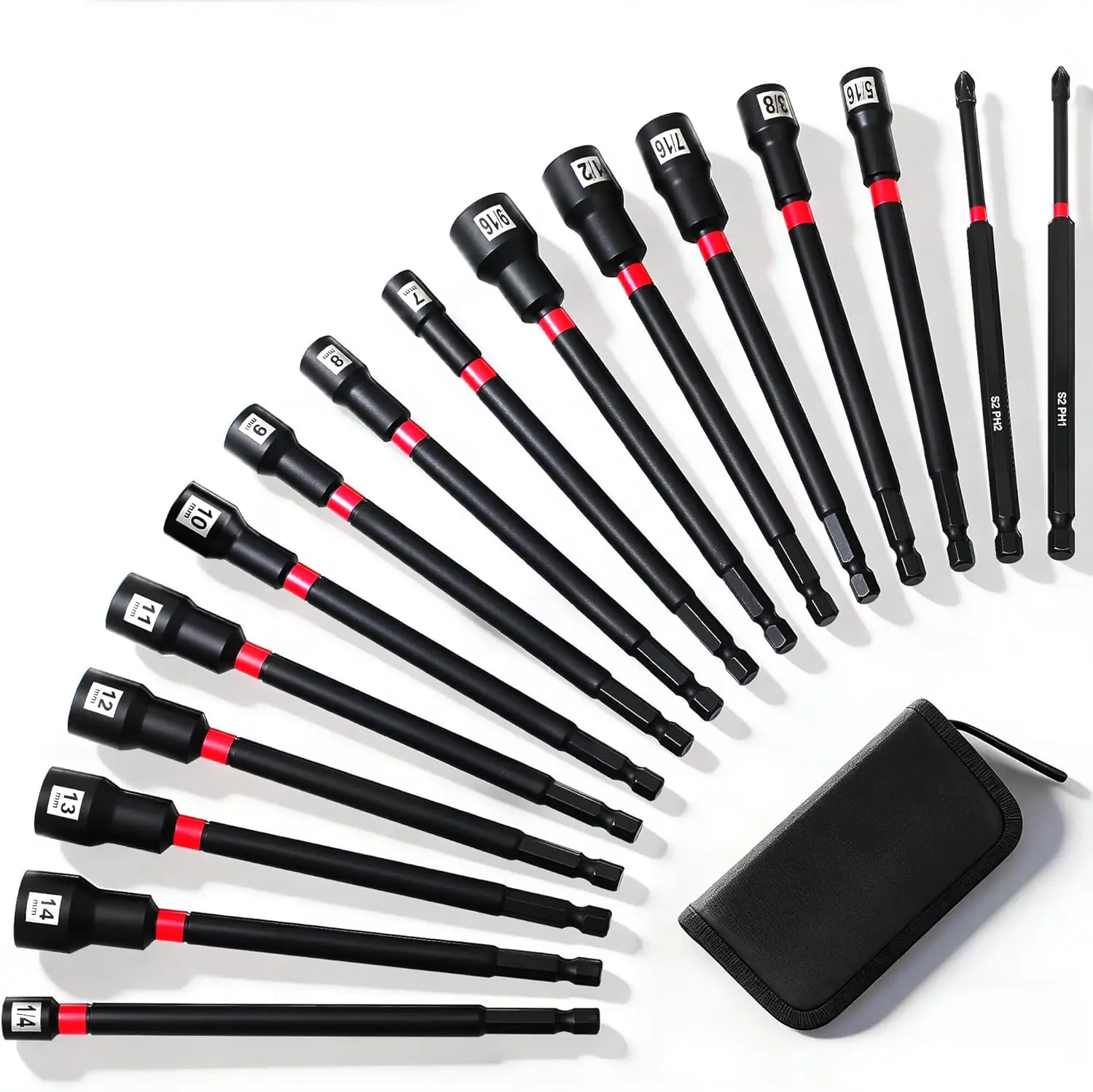

16-Piece Magnetic Nut Driver Set, 6-Inch SAE & Metric, S2 Steel Phillips Bits for Impact Drill
