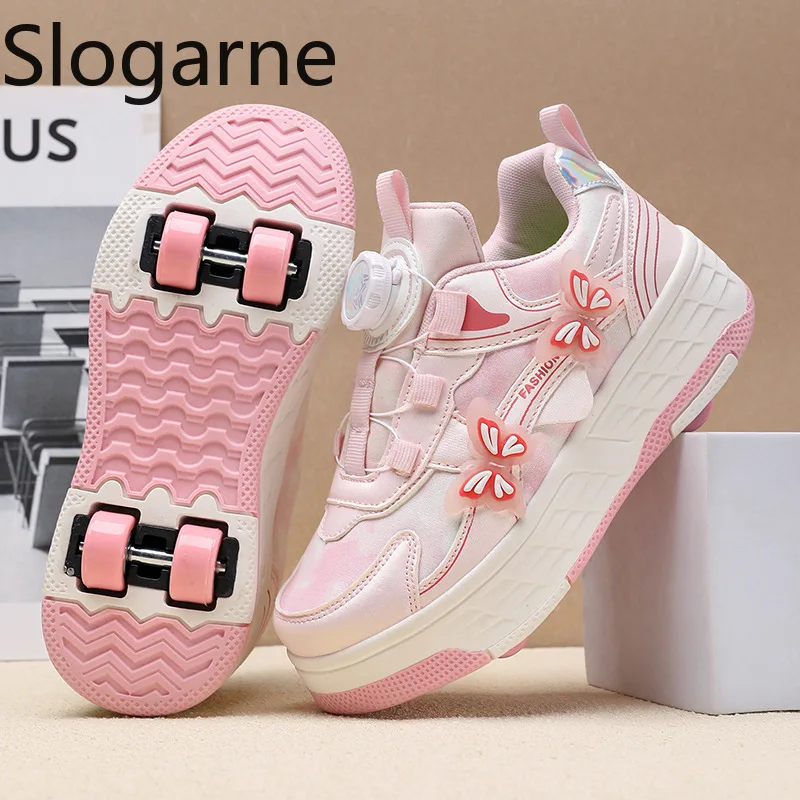 

Girls Wheels Runaway Shoes Women 4 Wheels Roller Skates Shoes Children Butterfly Patterns Outdoor Sports Roller Skate Sneakers