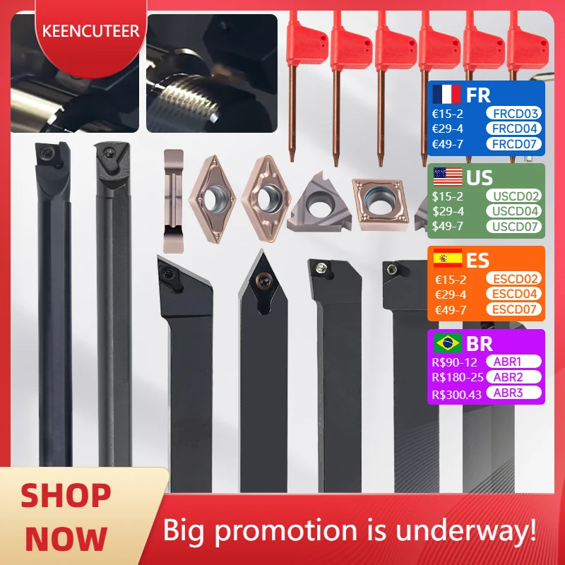 

7Pcs 10MM 12MM 16MM CNC Lathe Turning Tool Holder Boring Bar Sets with Hard Alloyl Insert Wrench Kit for Turning Thread Grooving