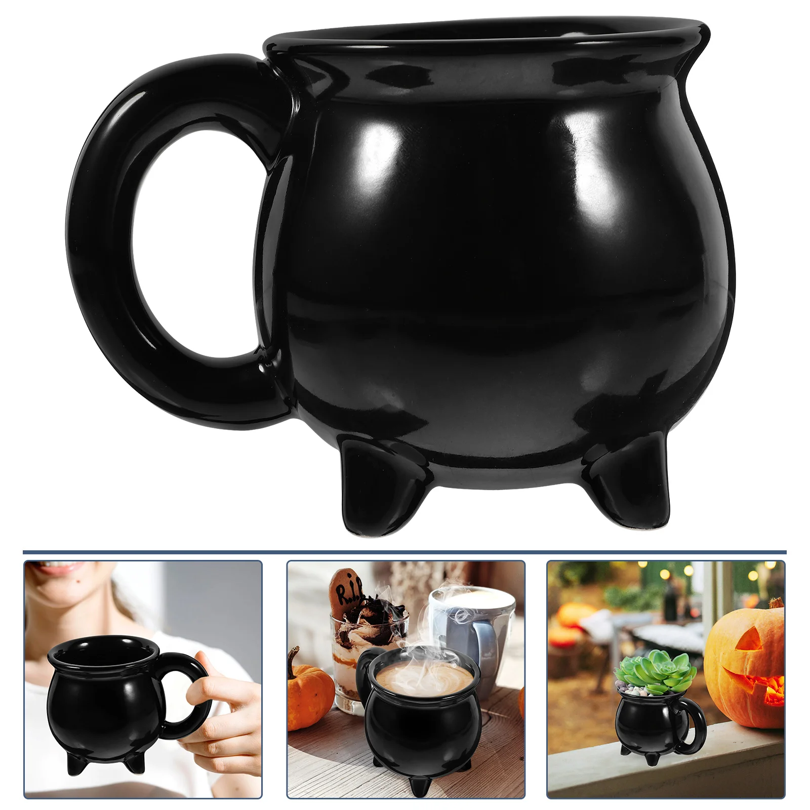 

Witch Ceramic Mug Halloween Decor Drinks Cup Household Black Ceramics Cauldron Drinking Coffee Glasses