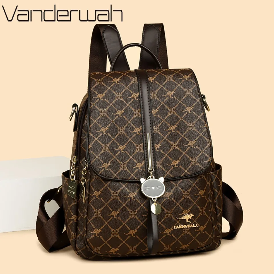 

Fashion Vintage Multifunctional Backpack for Women PU Leather Large Capacity with One Long Strap Suitable Daily Commute and Trip