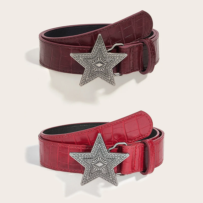 Hip-hop Retro Waist Belt Gothic Punk Five-pointed Star Buckle Pu Leather Waistband For Women Girls Versatile Waist Belt Gifts