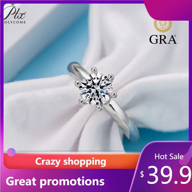 PTX Full Moissanite Diamonds Ring 925 Sterling Silver with White Gold Plated Wealthy Couple Classic Fine Jewelry for Women Gift