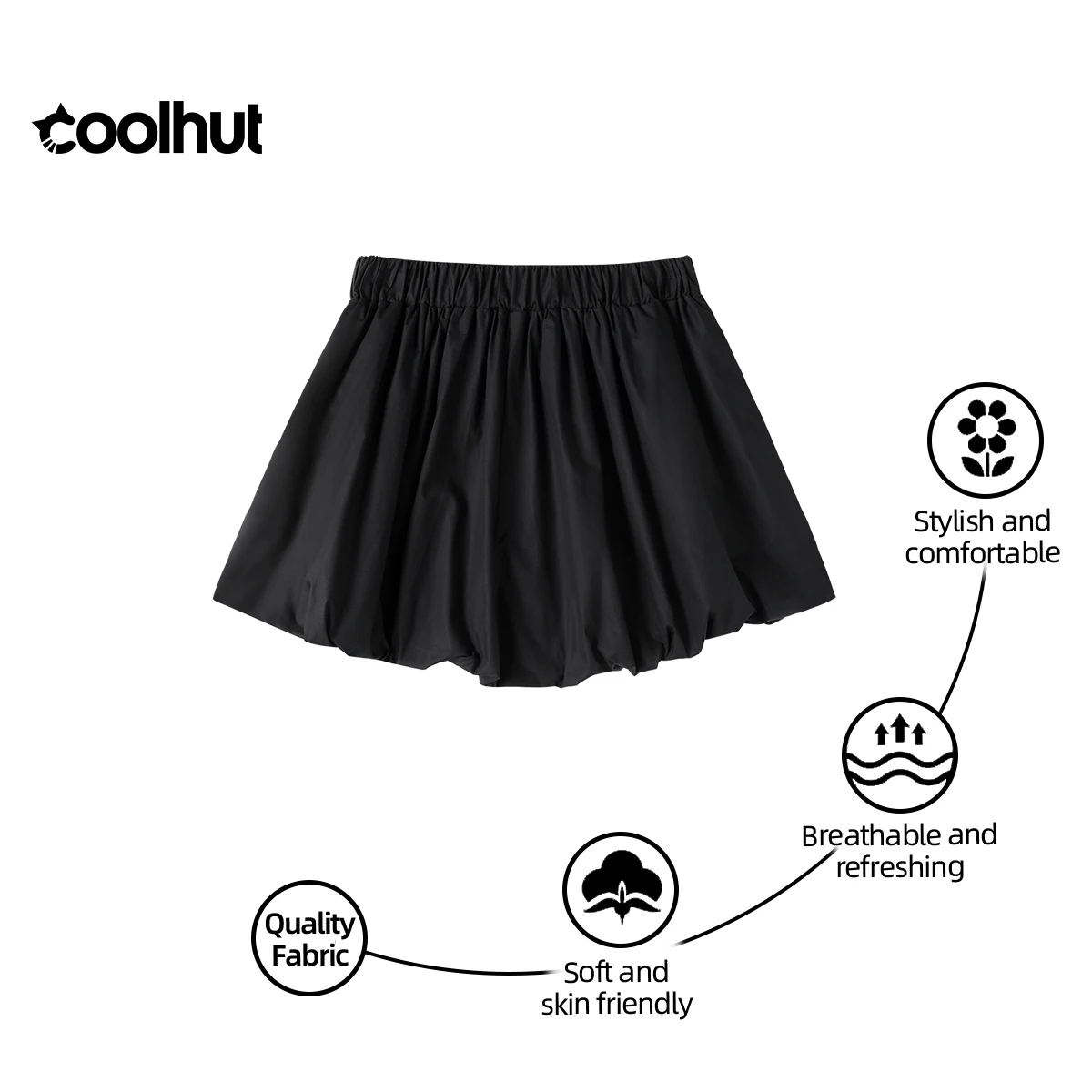 COOLHUT 2025 femmes taille haute ample gonflé Anti-flash décontracté ajustement élastique couleur unie courte jupe bouffante Style doux