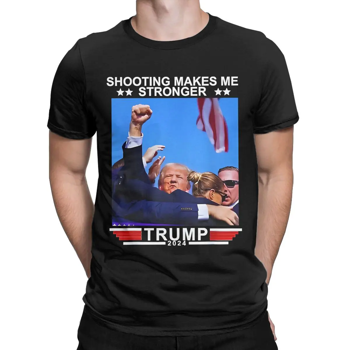 Leisure Shooting Makes Me Stronger Trump 2024 T-Shirts Men Crew Neck T Shirt Assassination Attempt Short Sleeve Tees Plus Size