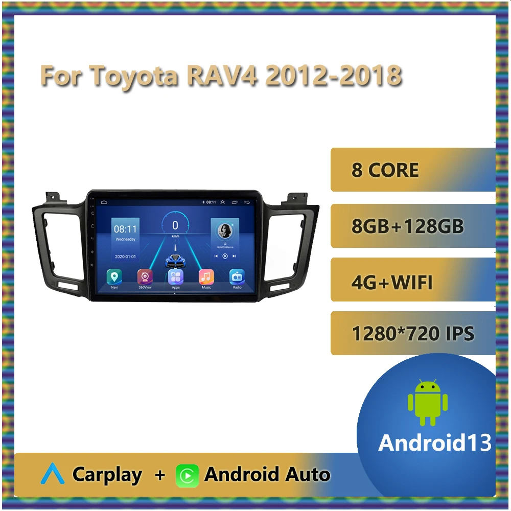 For Toyota RAV4 2012 - 2018 Android 13 Car radio Multimedia Player GPS Wireless Carplay Androidauto WIFI 4GB+64GB 8-Core FM OBD