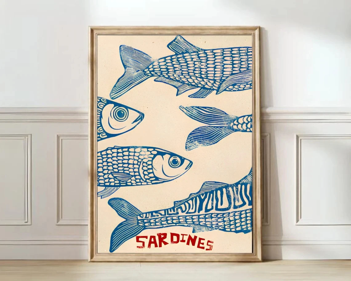 Sardinen Retro Wand Kunstdrucke Leinwand Malerei Poster Bild Für Wohnzimmer Schlafzimmer Esszimmer Küche Zimmer Home Decor